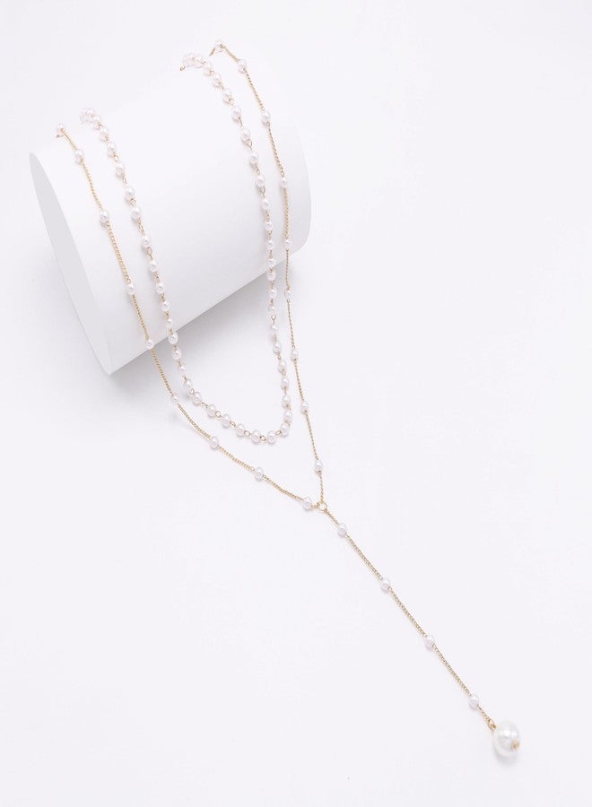 Aisansty Layered Pearl Necklaces for Women 14k Gold Plated Dainty Faux Pearl Drop Y Necklace Cute Pearl Choker Layering Necklace Set Gold Jewelry for Women,Christmas Gift for Her - Image 5